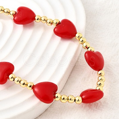 Brass & ABS Imitation Pearl Heart and Round Beaded Necklaces for Women NJEW-D314-11A-G-1