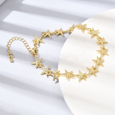 Brass Link Chain Bracelets for Women BJEW-D457-02G-1