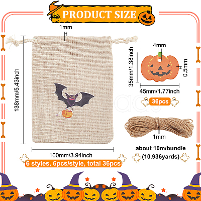 BENECREAT 36Pcs 6 Styles Halloween Cotton Cloth Storage Pouches ABAG-BC0001-52-1