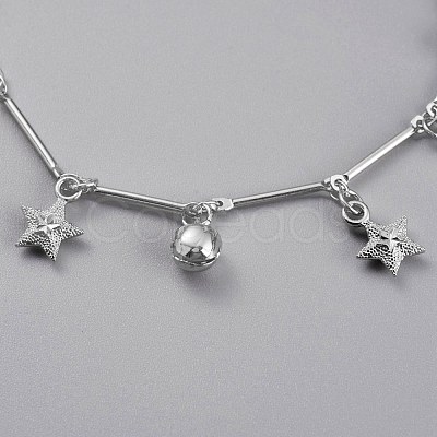 Brass Textured Star Charm Anklets AJEW-B005-04P-1