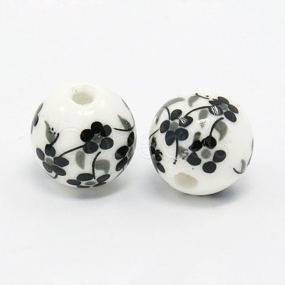 Floral Printed Porcelain Beads Strands PORC-Q201-6-12mm-5-1