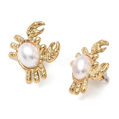 304 Stainless Steel ABS Imitation Pearl Crab Stud Earrings EJEW-K268-59G-1