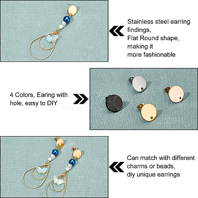 48Pcs 4 Colors PVD Vacuum Plating 304 Stainless Steel Stud Earring Findings STAS-UN0024-47-1