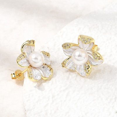 Brass Micro Pave Cubic Zirconia Enamel Stud Earrings CU-CBABA66-12A-G-1