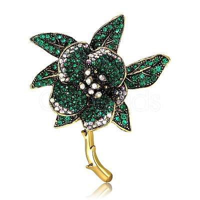 Flower Alloy Rhinestone Brooches for Backpack Clothes PW-WG76595-02-1