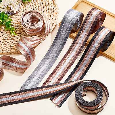 10 Yards 5 Colors Filigree Polyester Striped Ribbon OCOR-AR0001-61-1