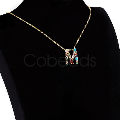 Golden Brass Micro Pave Cubic Zirconia Initial Pendants Necklaces NJEW-S069-JN002-M-1