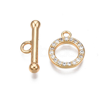 Brass Micro Pave Clear Cubic Zirconia Toggle Clasps KK-Q278-014-NF-1