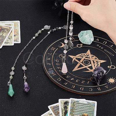 3Pcs 3 Styles Bullet Natural Amethyst & Green Aventurine & Rose Quartz Dowsing Pendulums PALLOY-GO00041-1