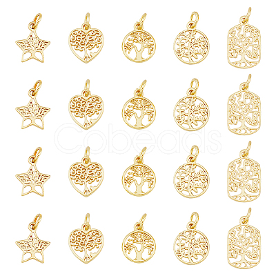 DICOSMETIC 20Pcs 5 Styles Rack Plating Brass Charms KK-DC0004-08-1