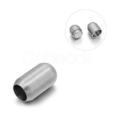 Tarnish Resistant Matte 304 Stainless Steel Barrel Magnetic Clasps with Glue-in Ends STAS-E089-06G-1