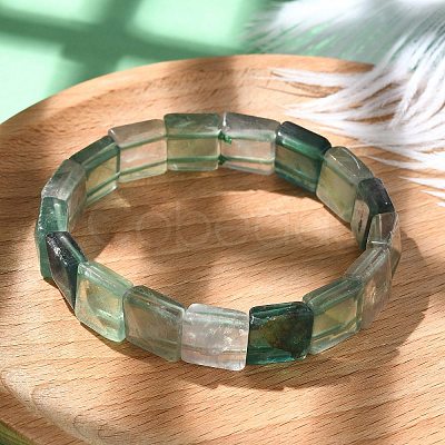 Square Natural Fluorite Beads Stretch Bracelets for Women Men BJEW-C097-06L-1