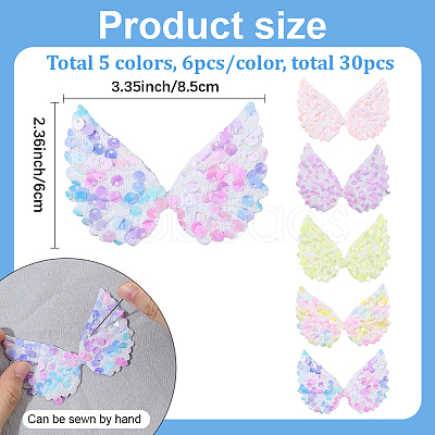 30Pcs 5 Colors Wing Polyester and Sequins Computerized Embroidery Cloth Iron on/Sew on Patches DIY-GF0012-54-1