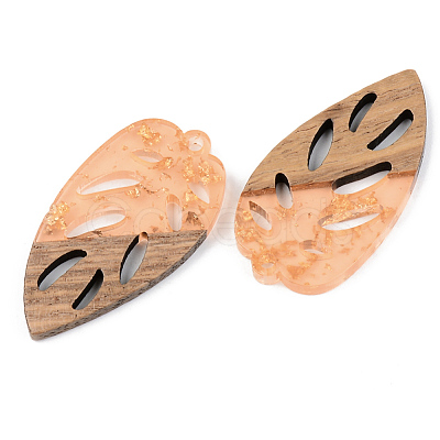 Transparent Resin & Walnut Wood Pendants X-RESI-S389-048A-B04-1