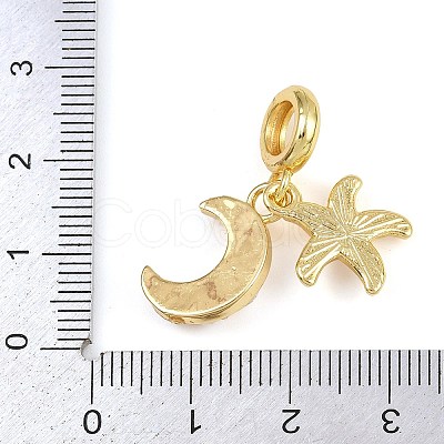 Brass Starfish Moon European Dangle Charms KK-I352-15G-1