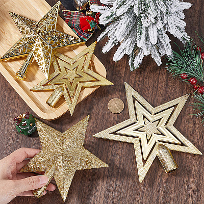 4Pcs 4 Styles Star Plastic Christmas Tree Topper Ornaments AJEW-CN0002-76-1