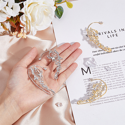 4Pcs 4 Style Crystal Rhinestone Butterfly Climber Wrap Around Earrings EJEW-HY0001-05-1