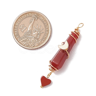 6Pcs 6 Styles Natural Carnelian & Green Aventurine & Rose Quartz & Quartz Crystal & Lapis Lazuli & Amethyst Copper Wire Wrapped Faceted Bullet Heart Pendants PALLOY-JF03482-03-1
