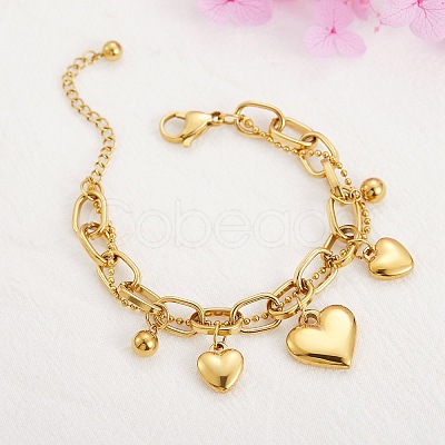 Stainless Steel Heart Charm Bracelets for Women BJEW-BB69676-I-1