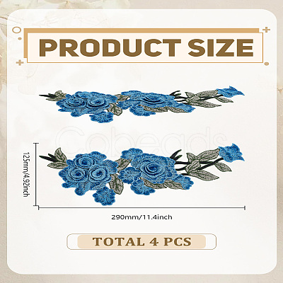 4Pcs Flower Polyester Sew on Appliques PATC-LP0001-11B-1
