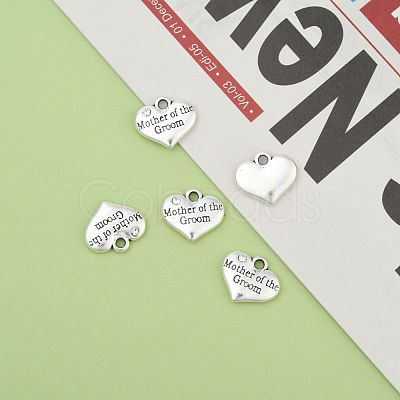 Wedding Theme Antique Silver Tone Tibetan Style Alloy Heart with Mother of the Groom Rhinestone Charms TIBEP-N005-17A-1