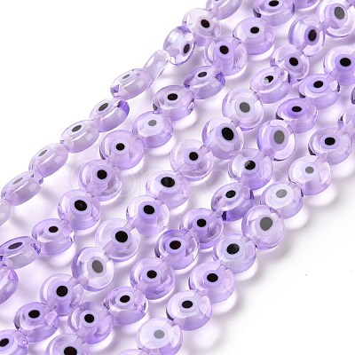Handmade Evil Eye Lampwork Flat Round Bead Strands LAMP-L058-8mm-25-1