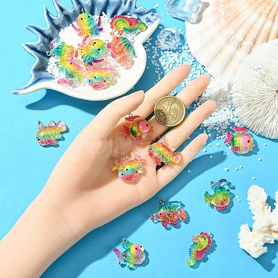 16Pcs 8 Styles Ocean Theme Transparent Resin Pendants RESI-YW0004-97-1