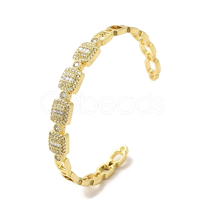 Clear Cubic Zirconia Rectangle Open Cuff Bangle BJEW-A136-04G-1
