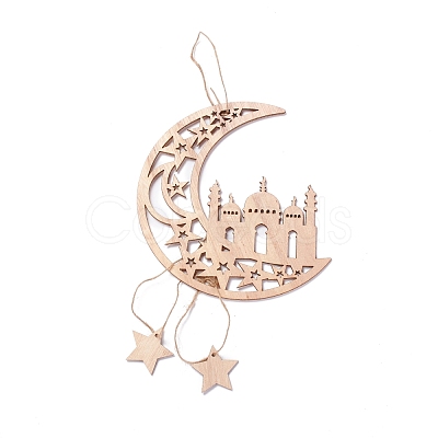 Moon & Castle Unfinished Wood Pendant Ornament WOOD-M003-04-1