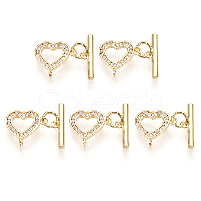 5Pcs Brass Micro Pave Clear Cubic Zirconia Toggle Clasps KK-CJ0002-03B-1