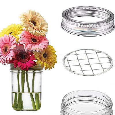 304 Stainless Steel Mason Jar Flower Frog Lid AJEW-WH0347-98A-1