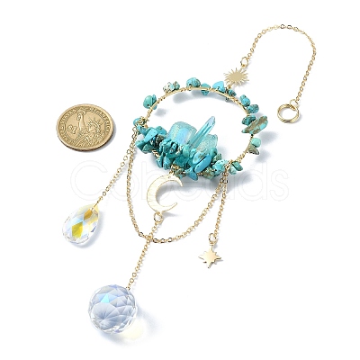 Synthetic Turquoise & Dyed Natural Quartz Crystal with Glass Pendant Decorations HJEW-TA00123-01-1