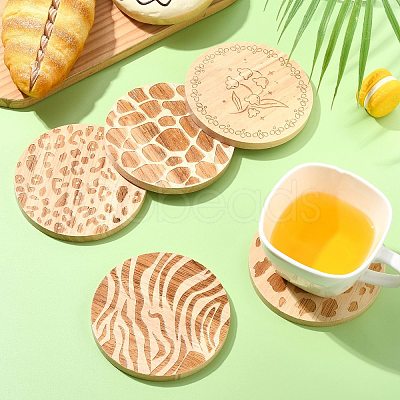 5Pcs 5 Colors Wood Coaster AJEW-CJ0001-67-1