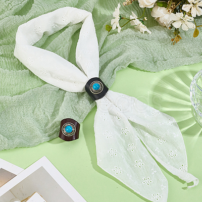 2Pcs 2 Colors Leather & Alloy & Synthetic Turquoise Scarf Clips AJEW-CL0005-24A-1