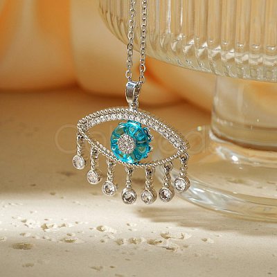 Cute Eye Brass Clear Cubic Zirconia Pendant Necklaces SU9142-1-1