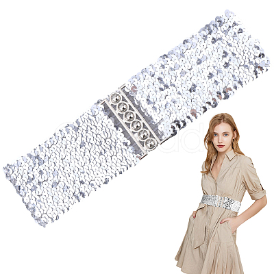 Sparkle Sequins Wide Elastic Dress Belts AJEW-WH20128-026P-03-1