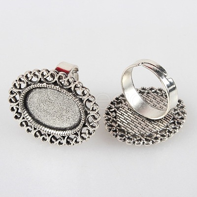 Vintage Adjustable Iron Flower Finger Ring Components Alloy Cabochon Bezel Settings X-PALLOY-O036-21AS-1