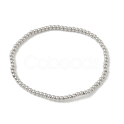 Brass Round Beaded Stretch Bracelets for Men Women BJEW-B148-05A-P-1