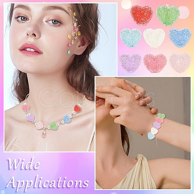 16Pcs 8 Colors Drusy Heart Resin Rhinestone Beads RESI-YW0006-24-1