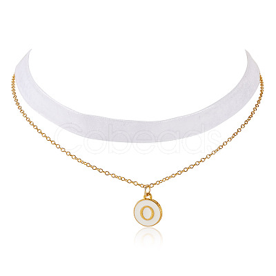 Flat Round with Letter O Alloy Enamel Pendant Necklaces for Women NJEW-TAC0033-1