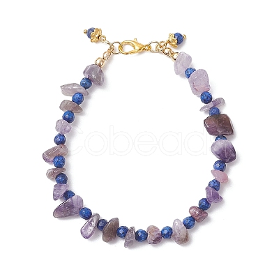 Natural Lapis Lazuli & Amethyst Chip Beaded Bracelets for Women BJEW-JB12526-01-1