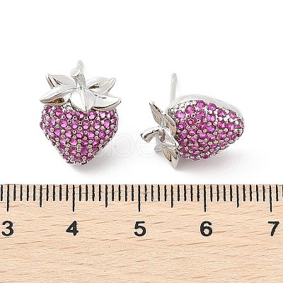 Strawberry Brass Micro Pave Cubic Zirconia Stud Earrings EJEW-M077-15P-1