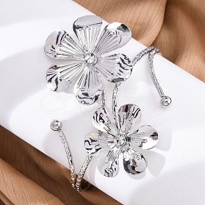Flower Alloy Arm Cuff Bangles for Girl Women LS-AJEW-A063-01A-P-1