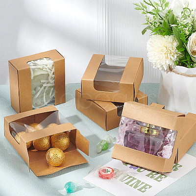 Square Paper Storage Gift Boxes with Clear Visible Window CON-WH0095-65A-1