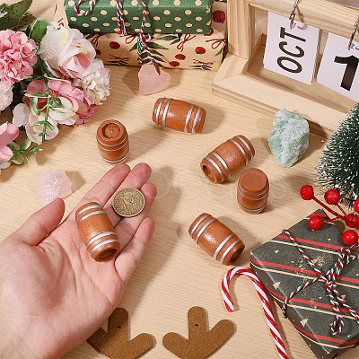 6Pcs Wooden Beer Barrel Figurines Ornaments DJEW-PH0001-82-1