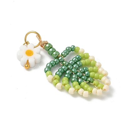 Glass Seed Beaded Leaf Pendants PALLOY-MZ00924-1