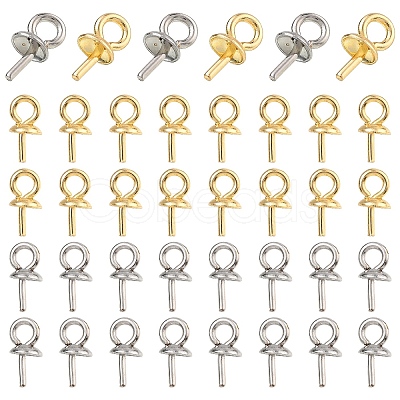 60Pcs 2 Colors 304 Stainless Steel Cup Pearl Peg Bails Pin Pendants STAS-YW0003-64-1