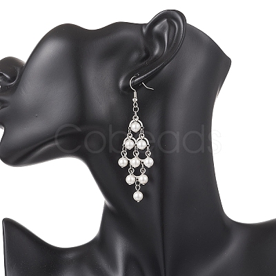 Rhombus 304 Stainless Steel Shell Pearl Dangle Earrings EJEW-TA00770-1