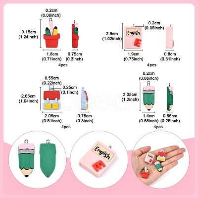 16Pcs 4 Styles Stationery Theme Resin Pendants RESI-FS0001-89-1