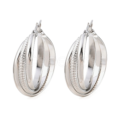 304 Stainless Steel Triple Twist Ring Stud Earrings EJEW-P324-08P-1